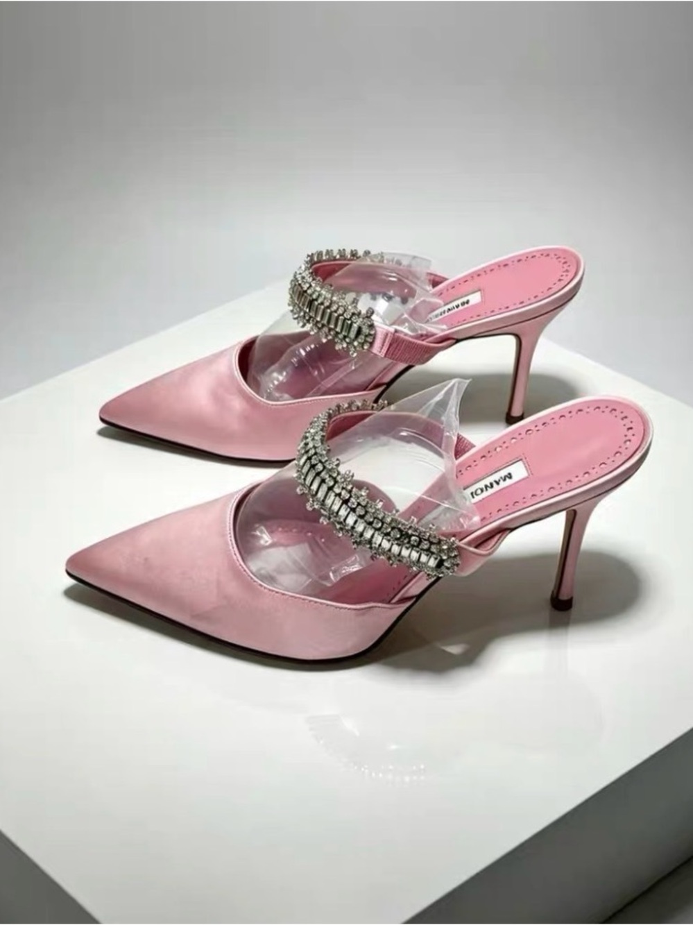 Manolo Blahnik Pink Crystal-Embellished Pointed Toe Mules